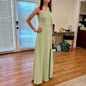 Birdy Grey Kira one shoulder crêpe, maxi dress in sage green